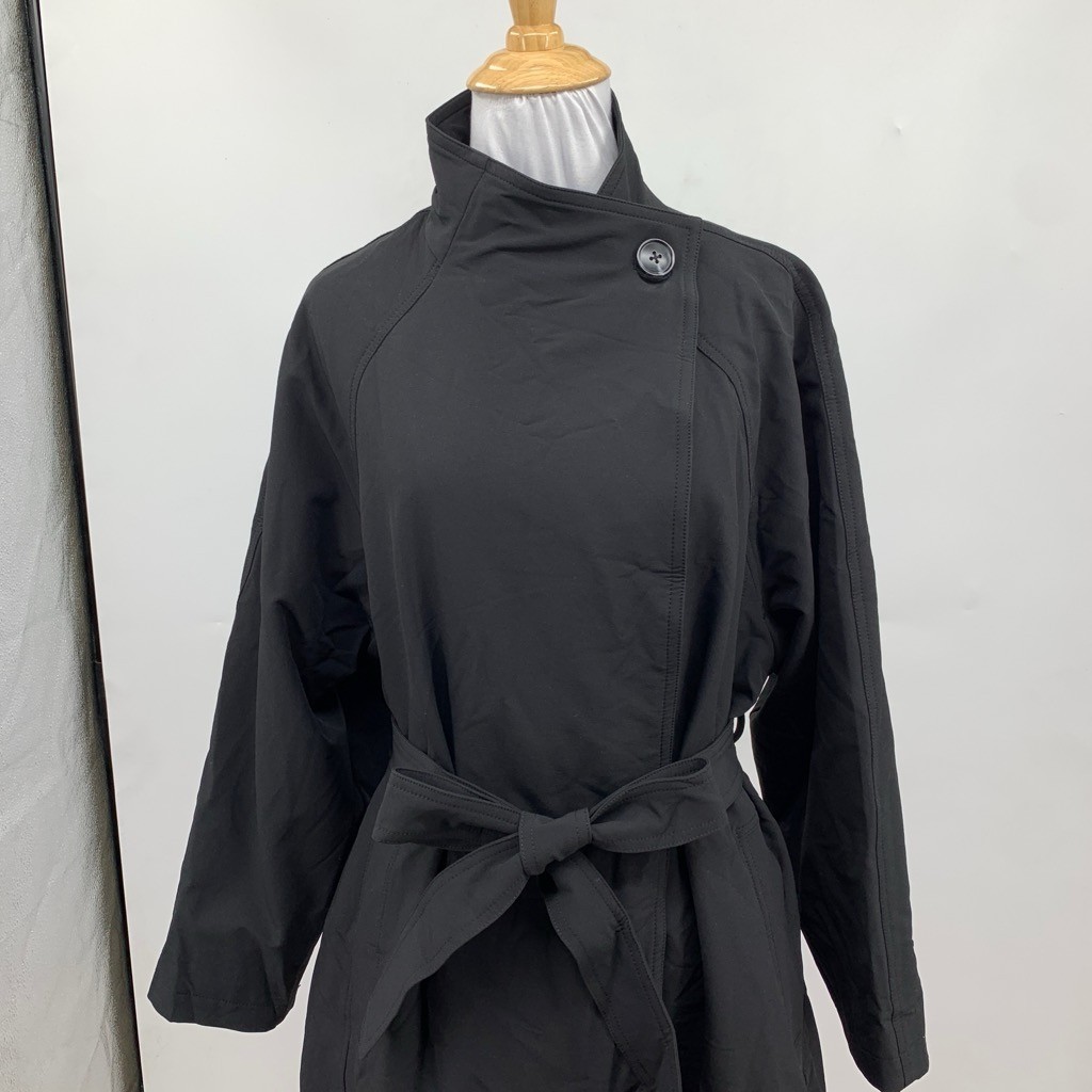 OGL Coat Womens XS Extra Small Black Nylon Blend Belted Button Stretch Trench