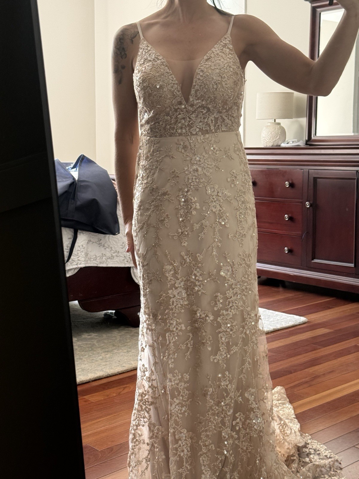NWT Bohemian Full Body Lace Mermaid Champagne Dress Size 2