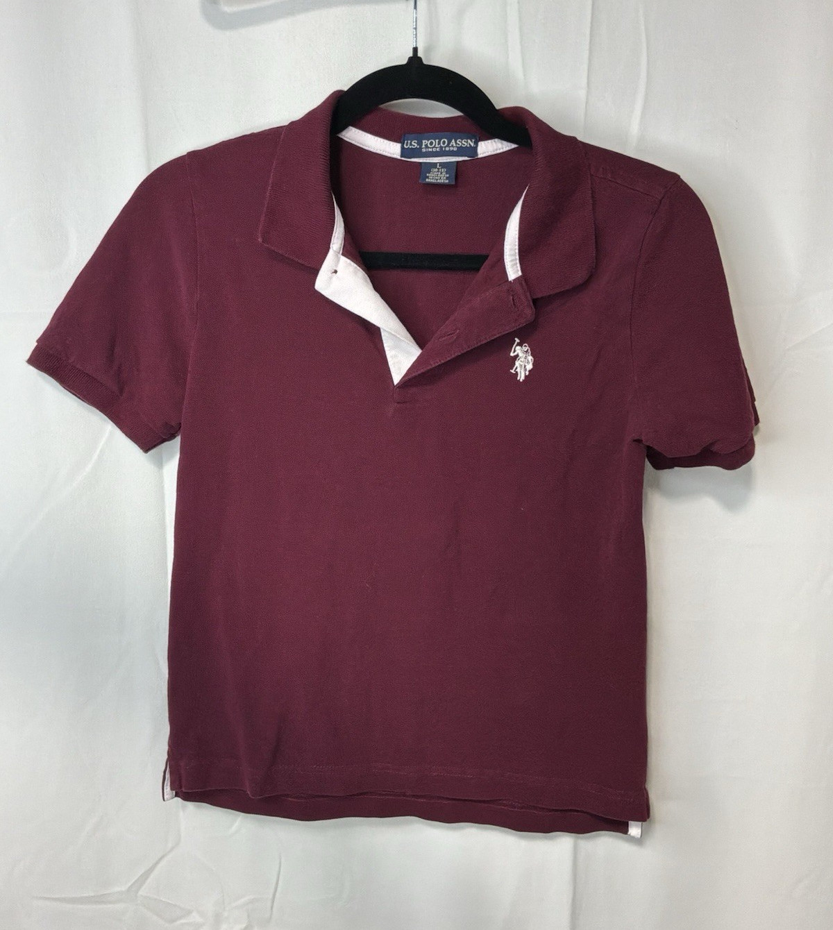 U.S. Polo Assn. Burgundy Solid Short Sleeve Polo Shirt L Collared Logo