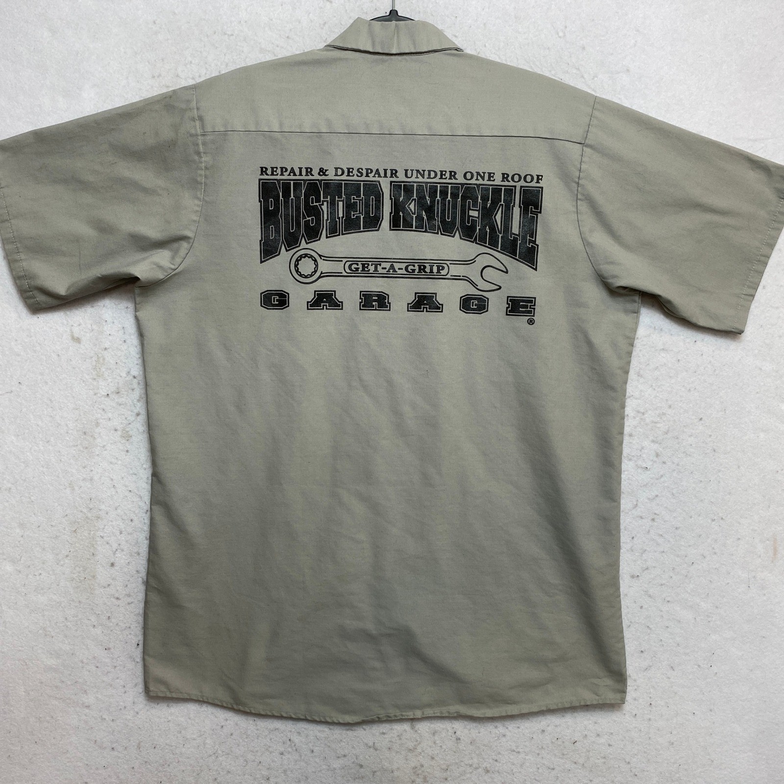 Red Kap Work Shirt Mens Large Gray Short Sleeve Busted Knuckle Garage SP24LA5