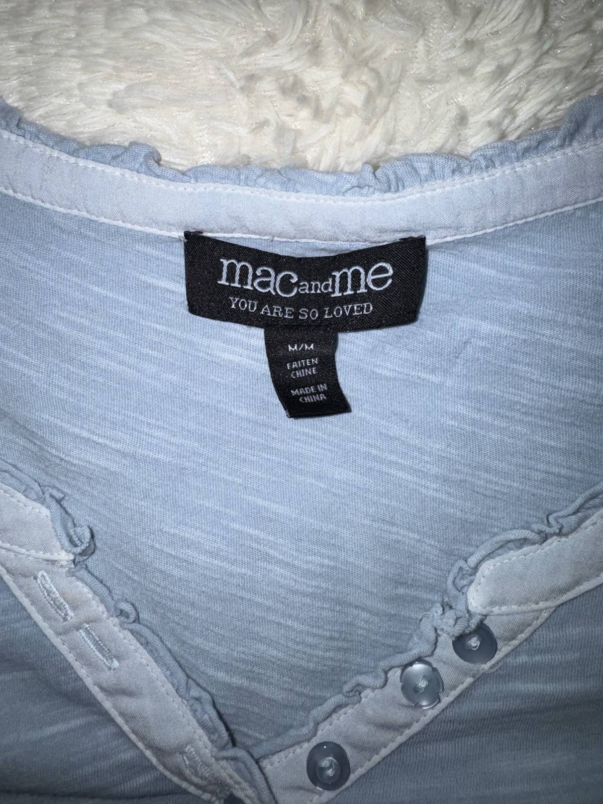 Mac And Me You Are So Loved Medium Blue T-shirt Soft Cotton V-neck High Low Hem