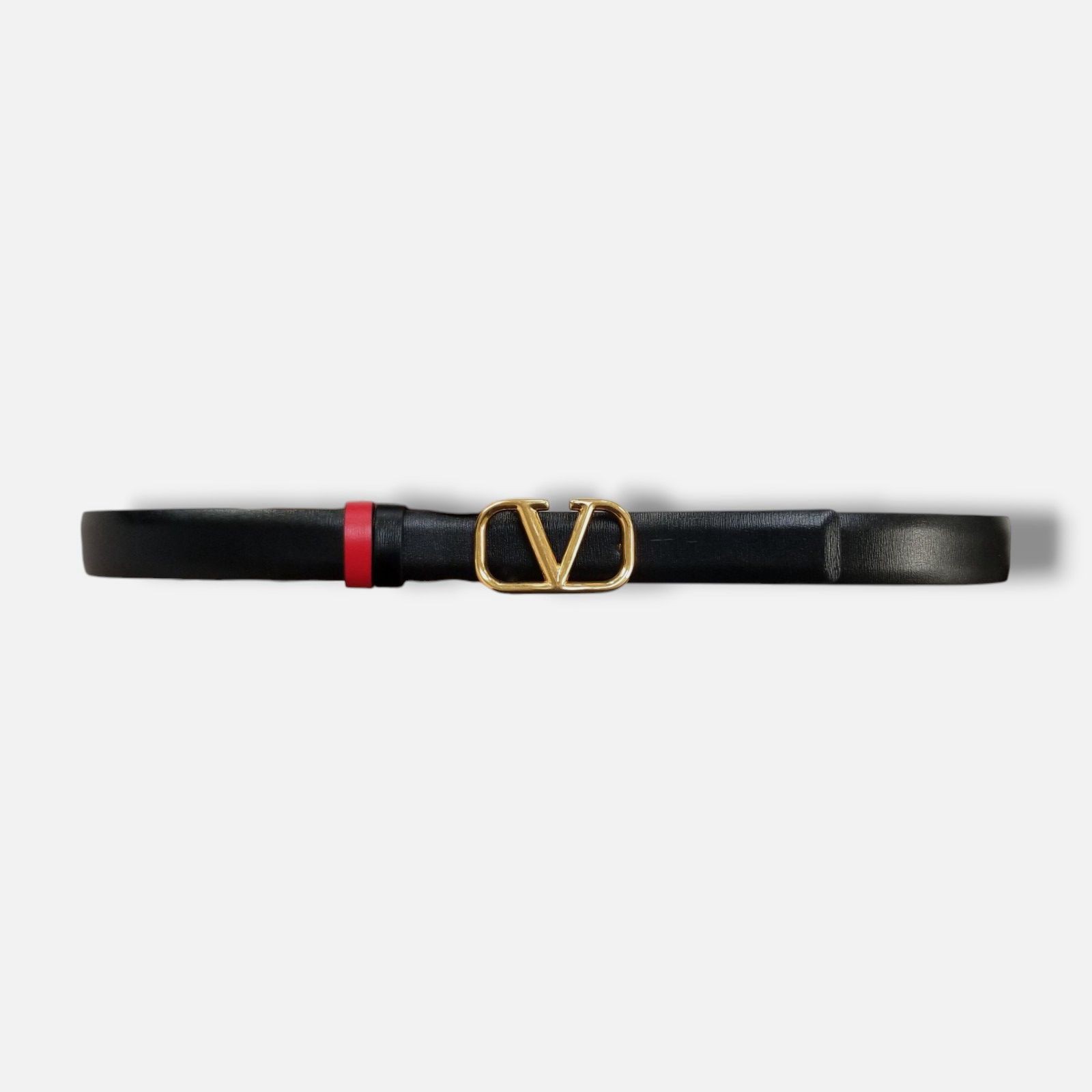 Valentino Garavani Women Black Red VLogo Reversible Leather Belt Sz 75/30