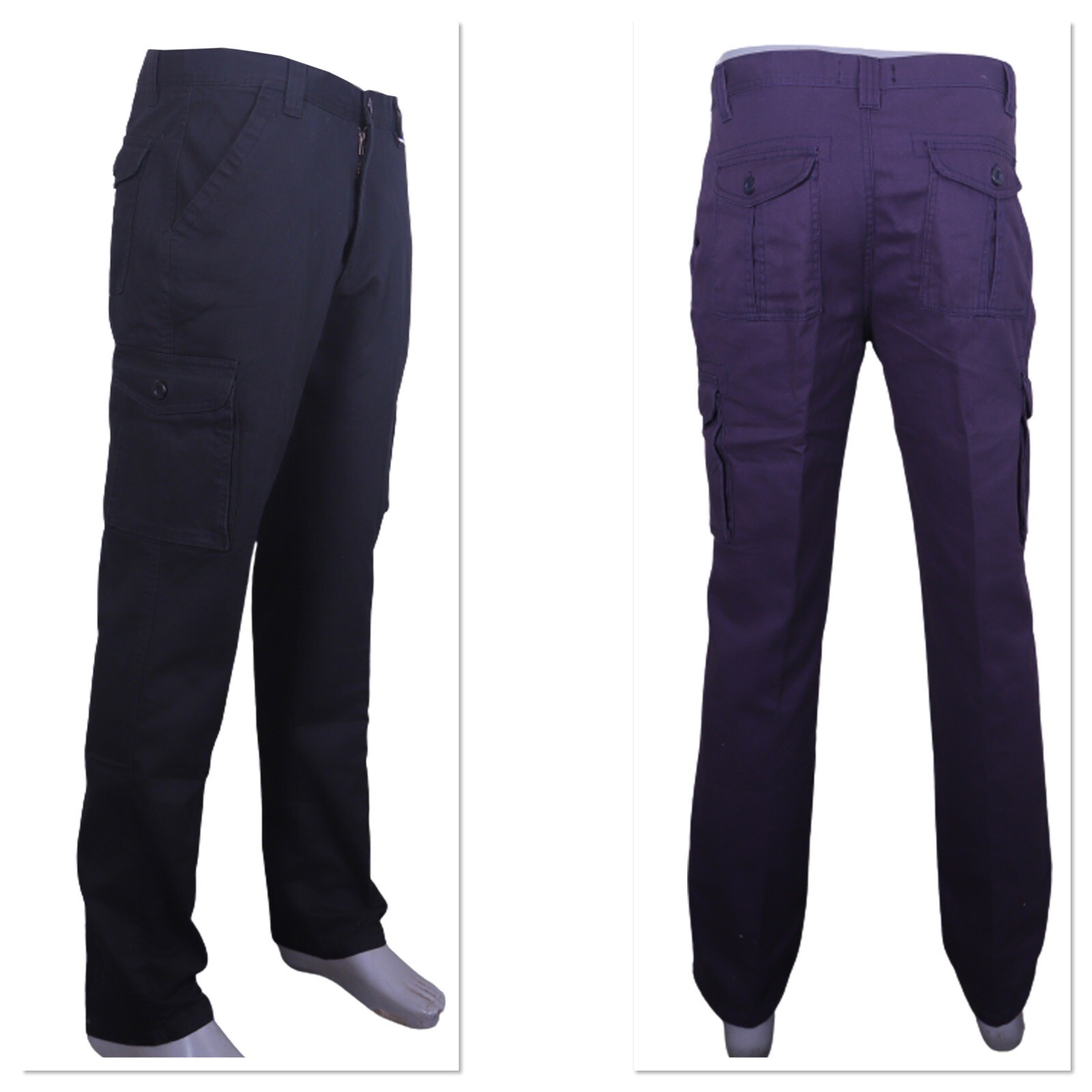 Mens Cargo Combat Slim-fit Pants Work Trousers Size 28 to 52 Black Navy & Olive