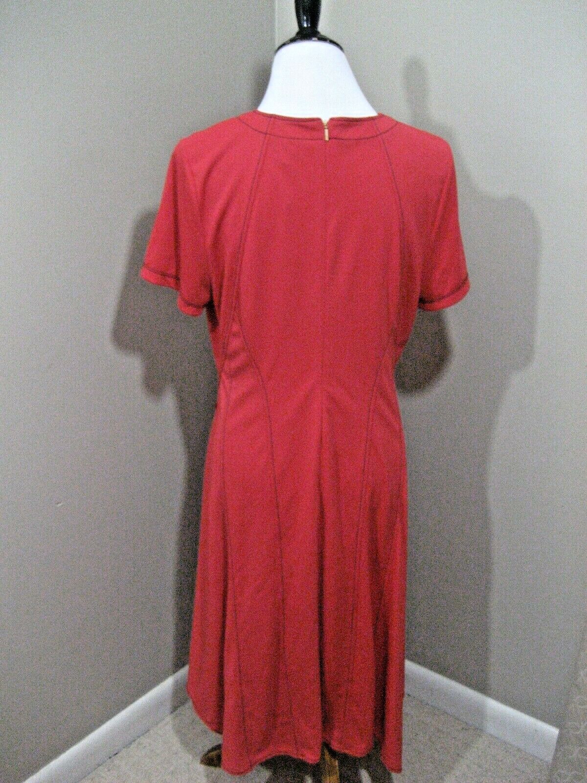 NWT! DONNA KARAN Red Navy Stitch Pocket Asymmetric Hem Marine Batik Dress Sz L