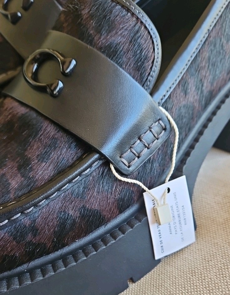 COACH Leah Chunky Platform Loafer Calf-hair Brown & Black Leopard Print Size 7.5