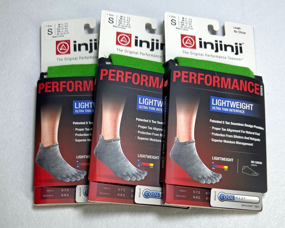 3 pack injinji Women’s Cool max Lightweight 5 Toe No Show Socks Green Size S