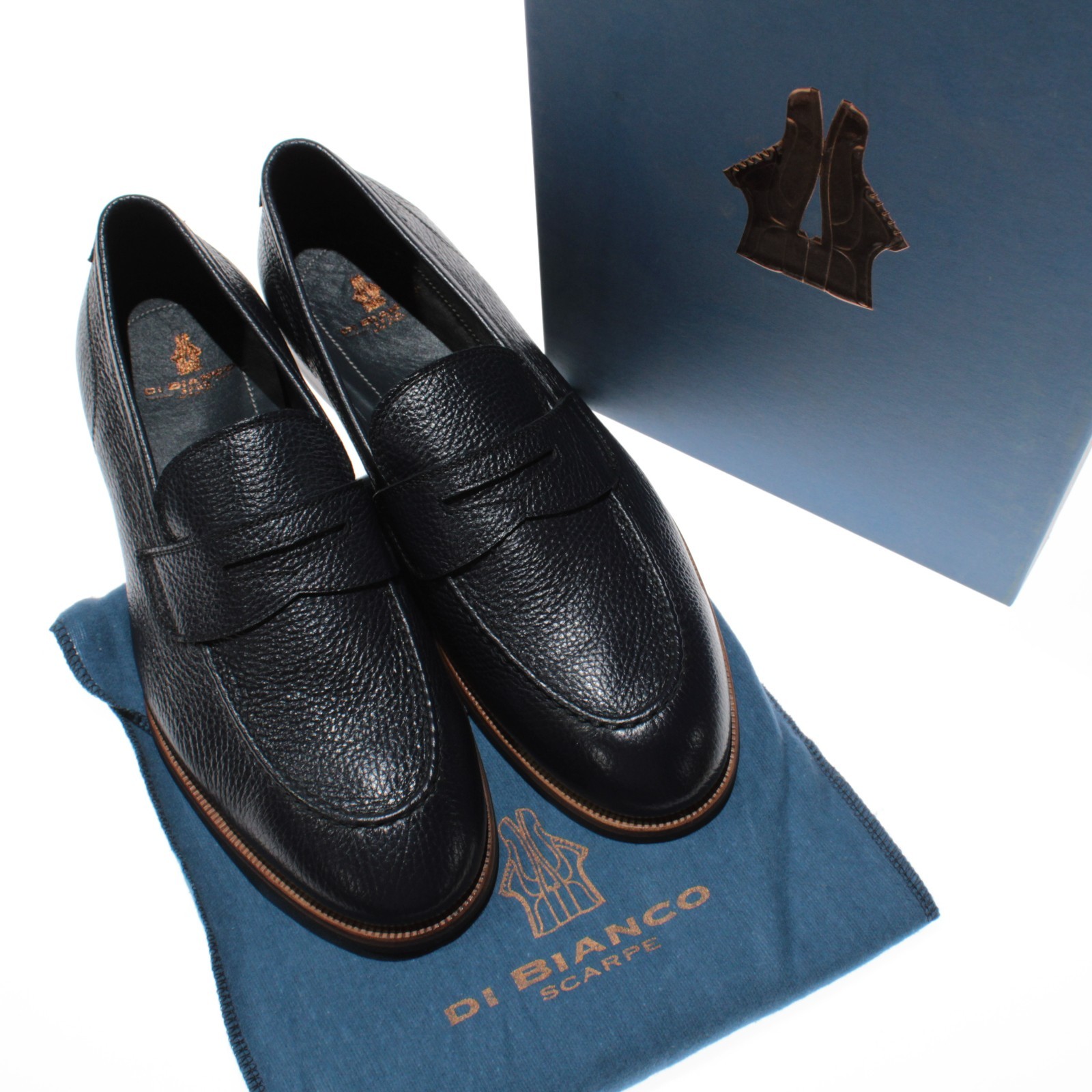 Di Bianco NWB Miseno Leather Penny Loafers Size 42 (US 9) in Night Dark Blue
