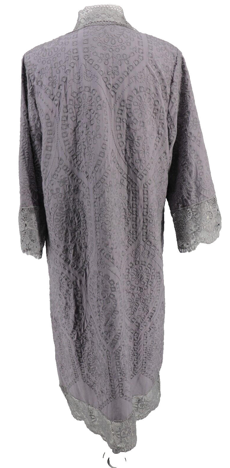 Paparazzi Long Cardigan Womens Large Gray Embroidered 3/4 Sleeve Open Jacket New