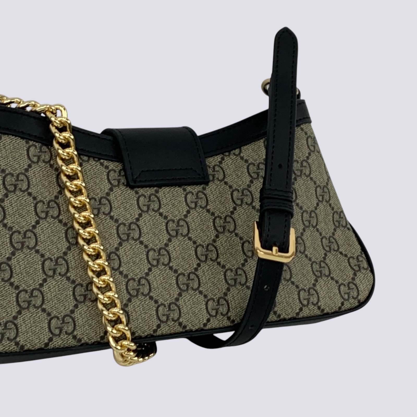 Gucci GG Monogram Padlock Small Shoulder Bag Black Leather 811705
