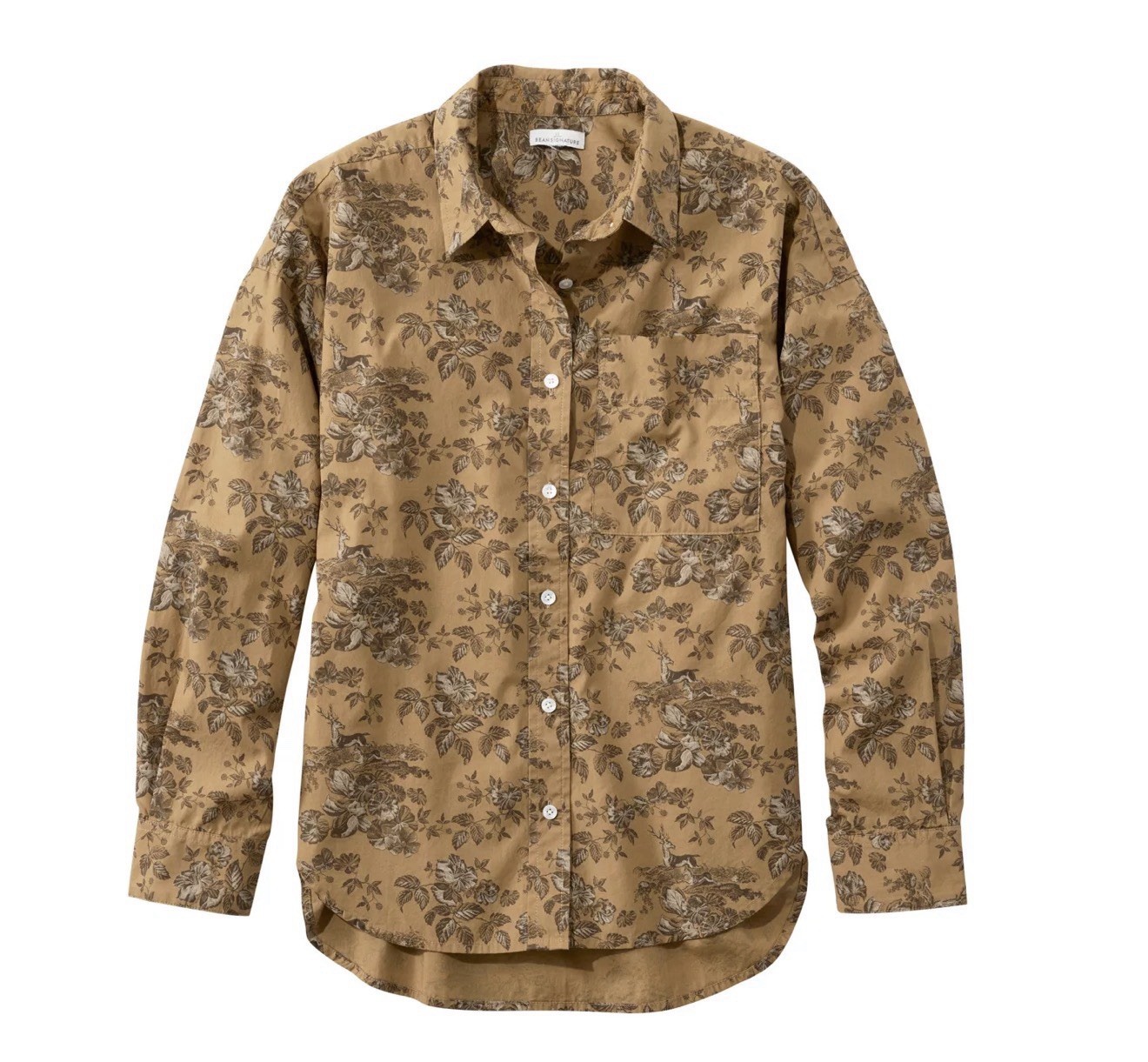 LL BEAN Signature Premium Essential Poplin Shirt MARSH BROWN FLORAL SZ SMALL $99