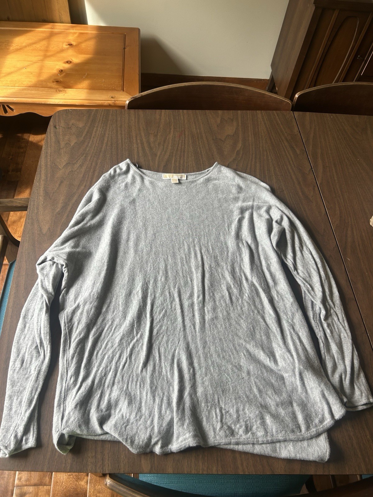 Michael Kors Gray Cashmere Knit Crew Neck Long Sleeve Logo Sweater, Women’s L