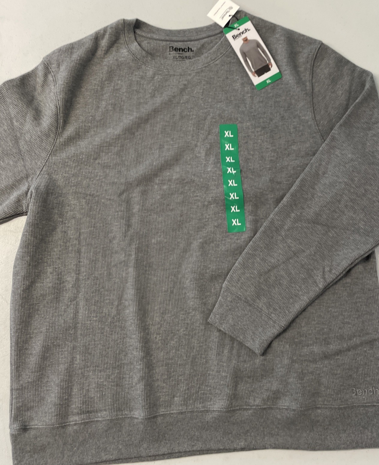 BENCH Urbanwear Sweatshirt Thermal Fleece Crewneck Pullover Waffle GRAY XL NEW