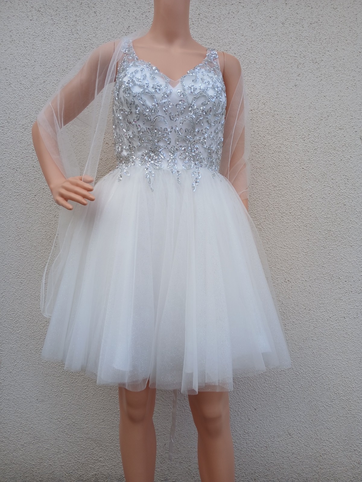 Ladivine Cinderella Divine White Silver Sequin Homecoming Dress Corset Back (L)