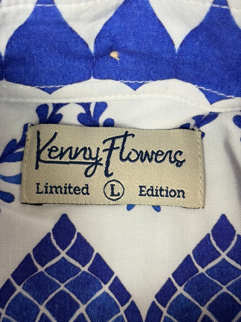 Kenny Flowers Limited Edition Blue White Short Sleeve Button Up Shirts Size L