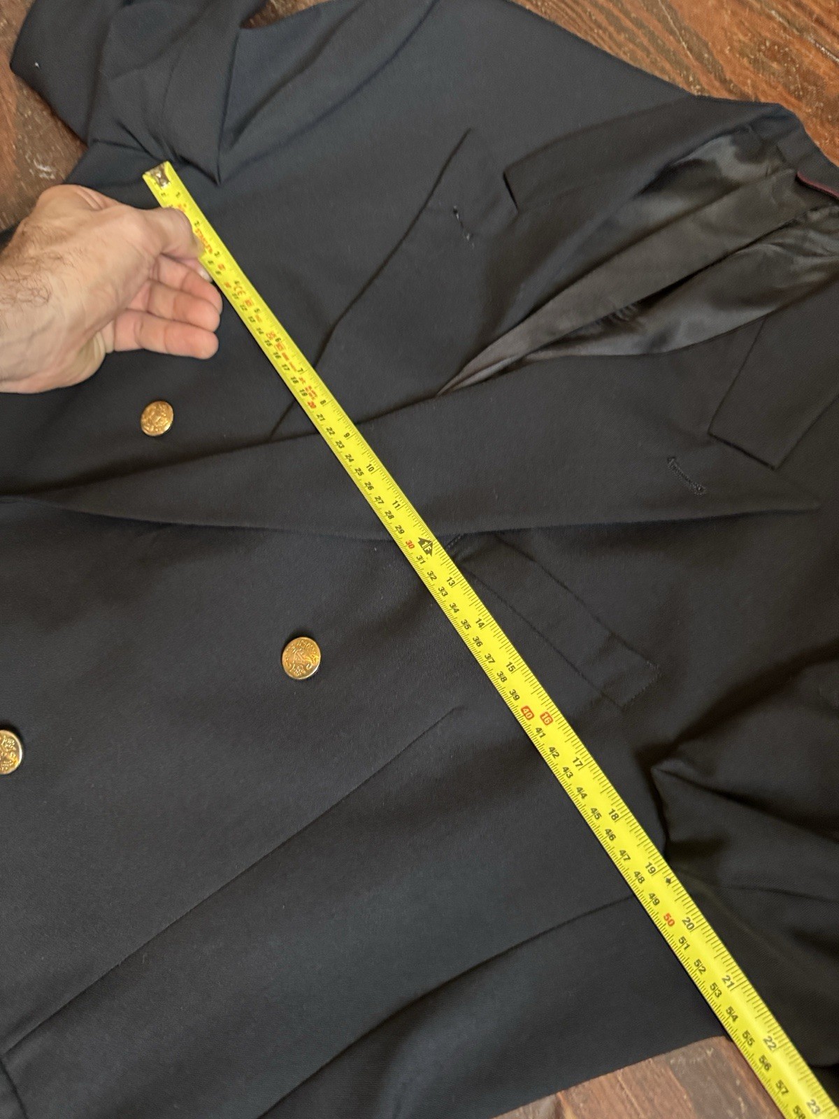 Vintage Hart Schaffner Marx Black Double-Breasted Blazer with Gold Buttons 46L