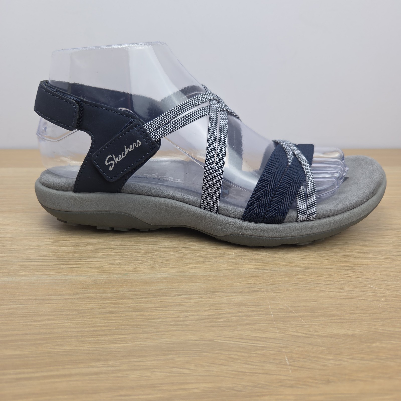 Skechers Reggae Slim Simply Stretch Womens 7 Sport Sandals Blue Gray Comfort