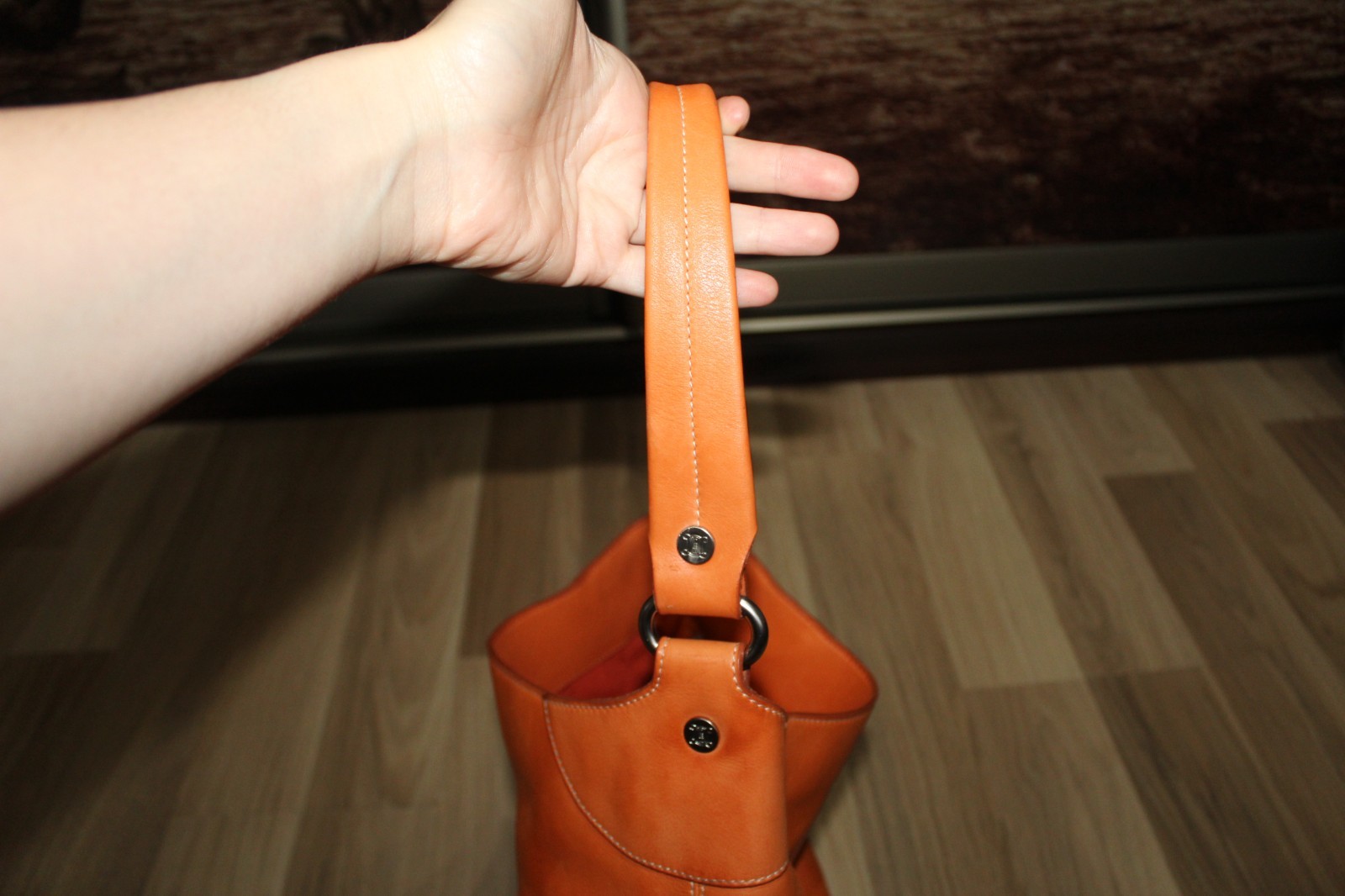 Celine Boogie Tote Bag Orange Leather Open Pockets Auth CE00/23
