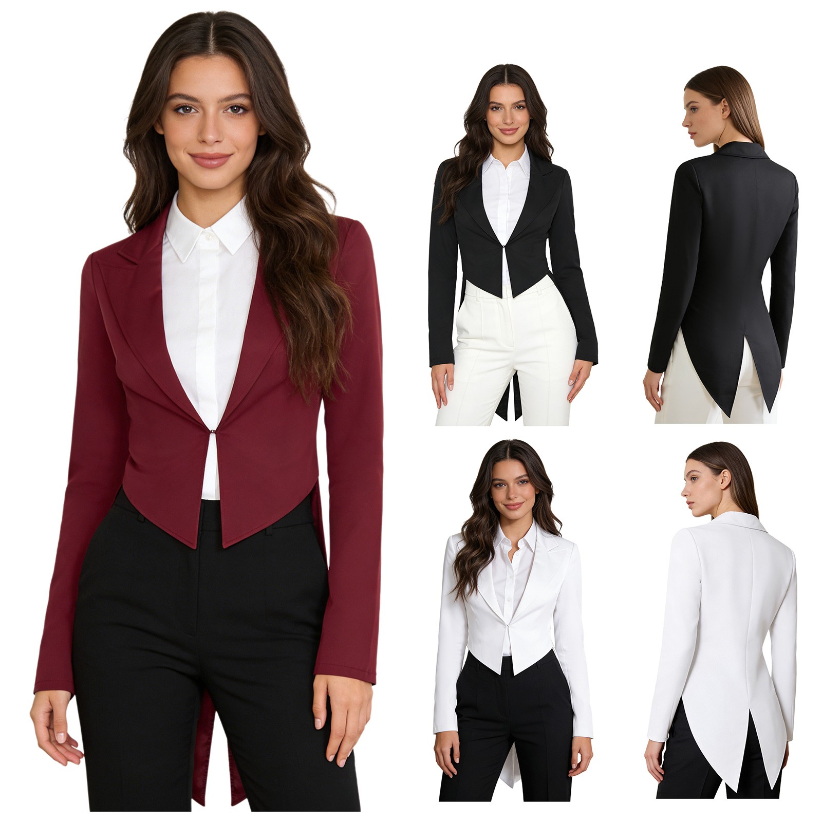 Women Tailcoat Blazer Peaked Lapel Tuxedo Swallowtail Jacket Magician Dance Show