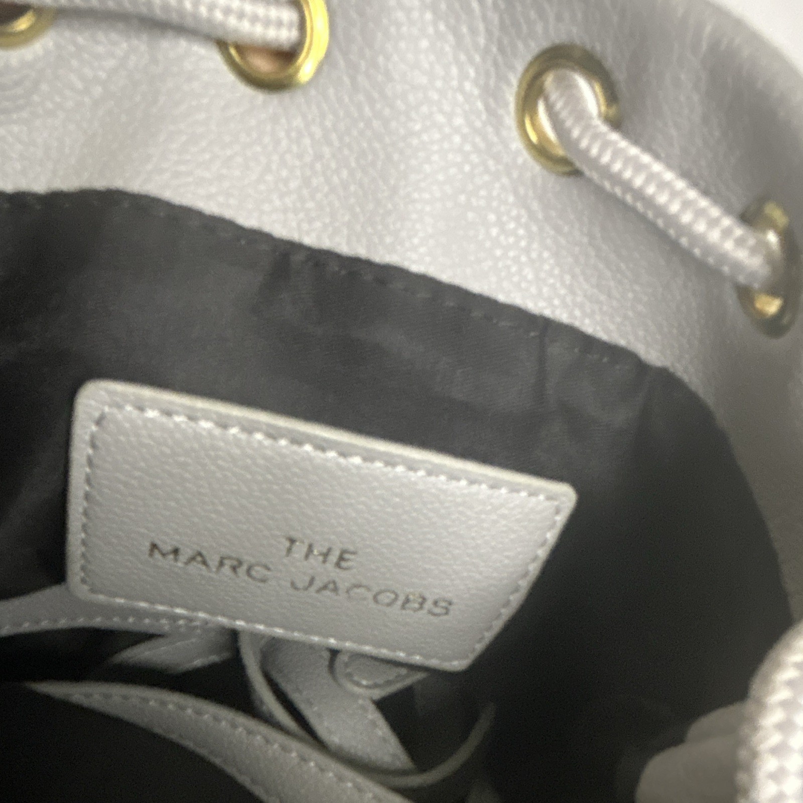 Marc Jacobs Gray Small Drawstring Bucket Crossbody Bag Gold Hardware Strap