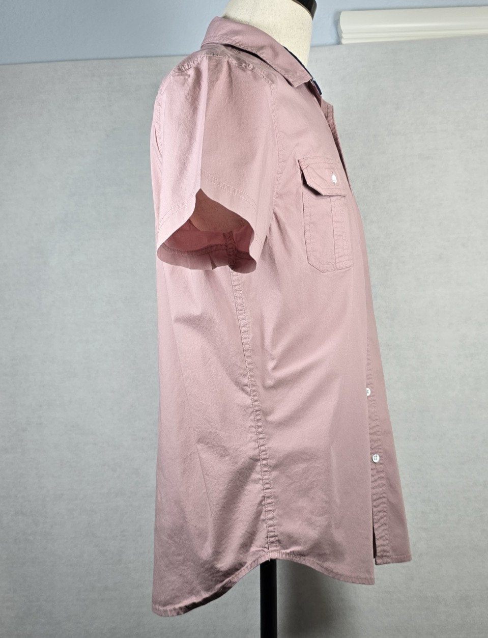 Pd&c Mens Shirt Stretch Slim Fit Button Up Short Sleeve Pink Hipster Retro Large