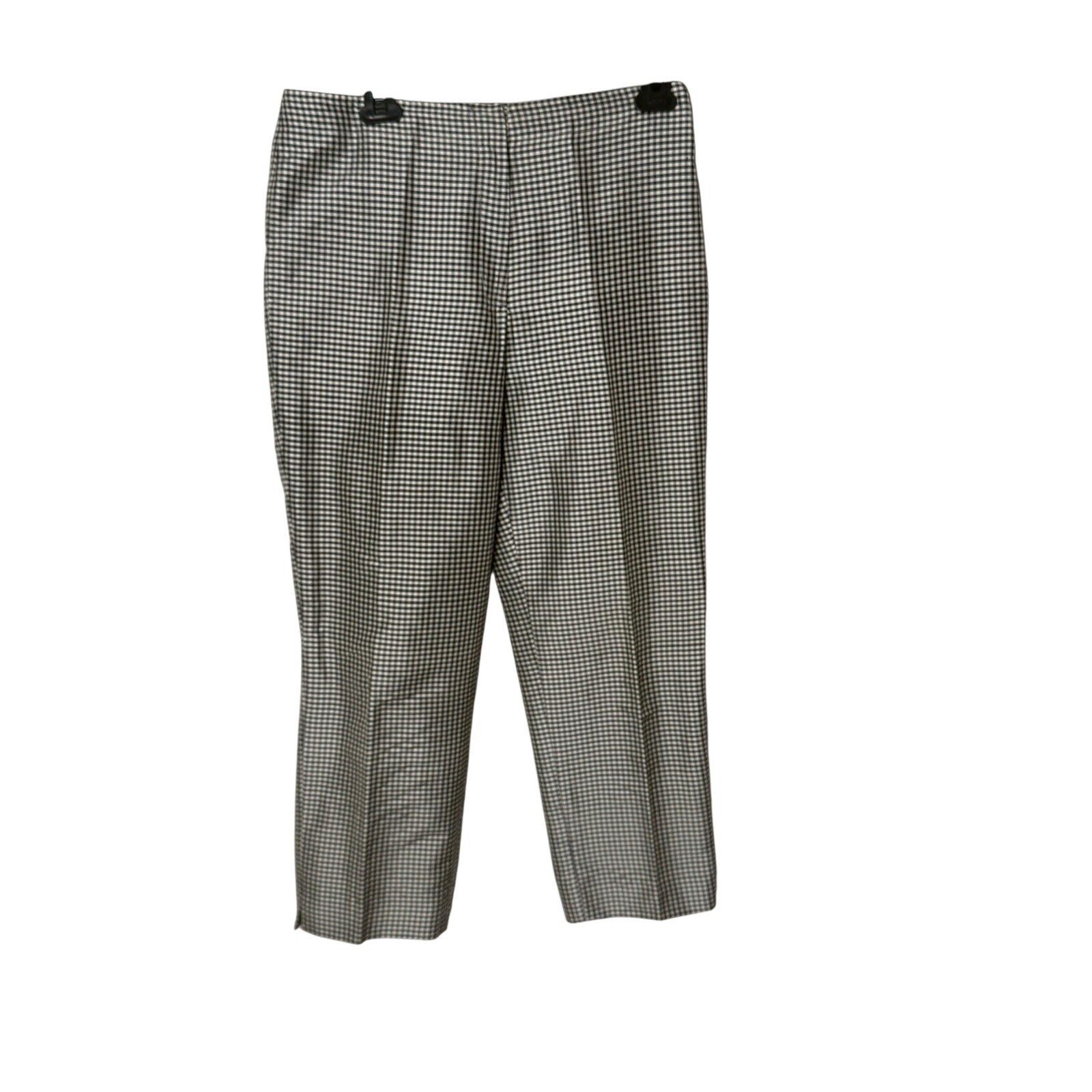DKNY Gingham Checkered Preppy Silk Cropped Pants Womens 8 Black White