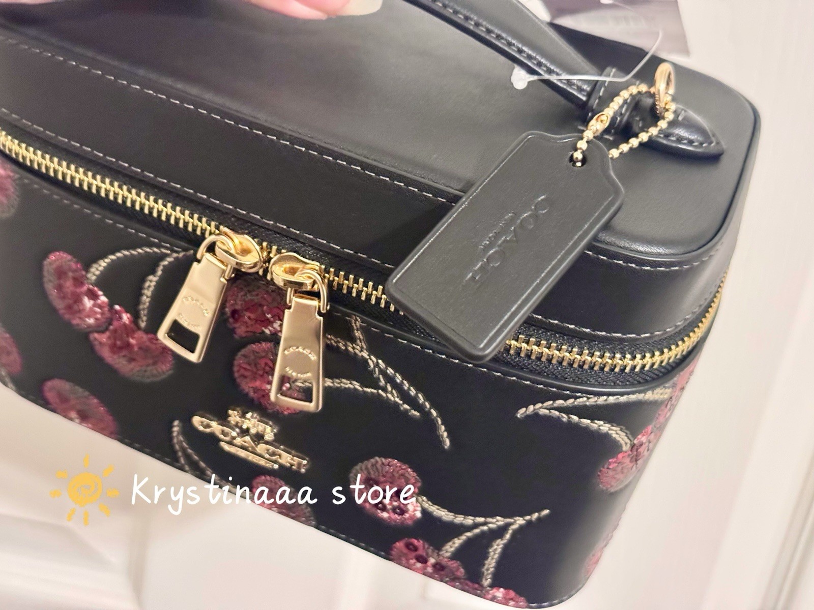 NWT Coach Cosmetic Makeup Case With Cherry Print Black Multi CDC13