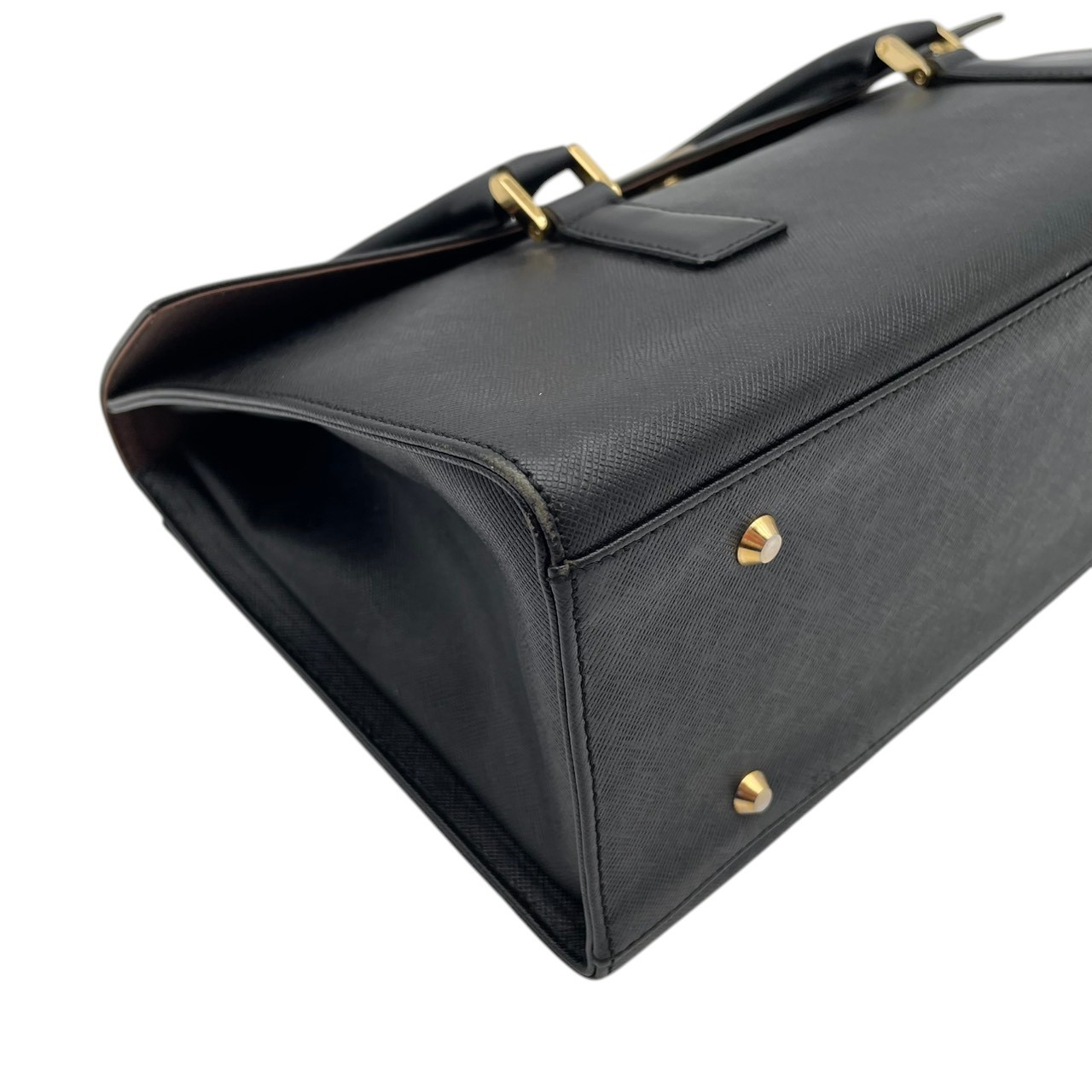 Authentic BURBERRY Saffiano Leather Flap Handbag Black Nova Check Vintage