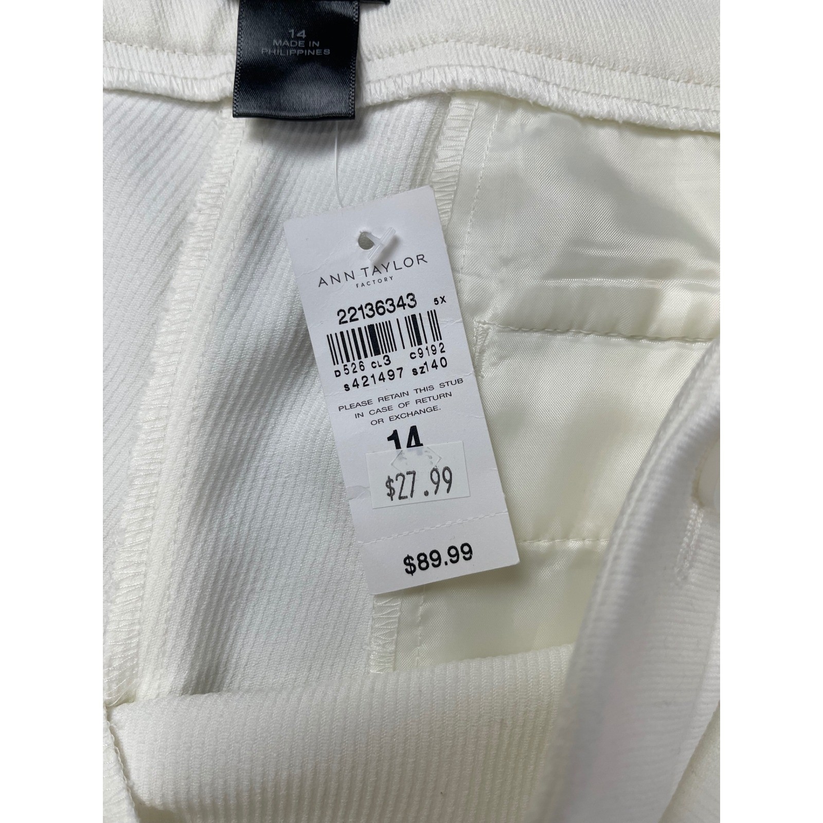 Ann Taylor Factory White Sailor Pants Wide Leg Side Zip Textured Size 14 NEW