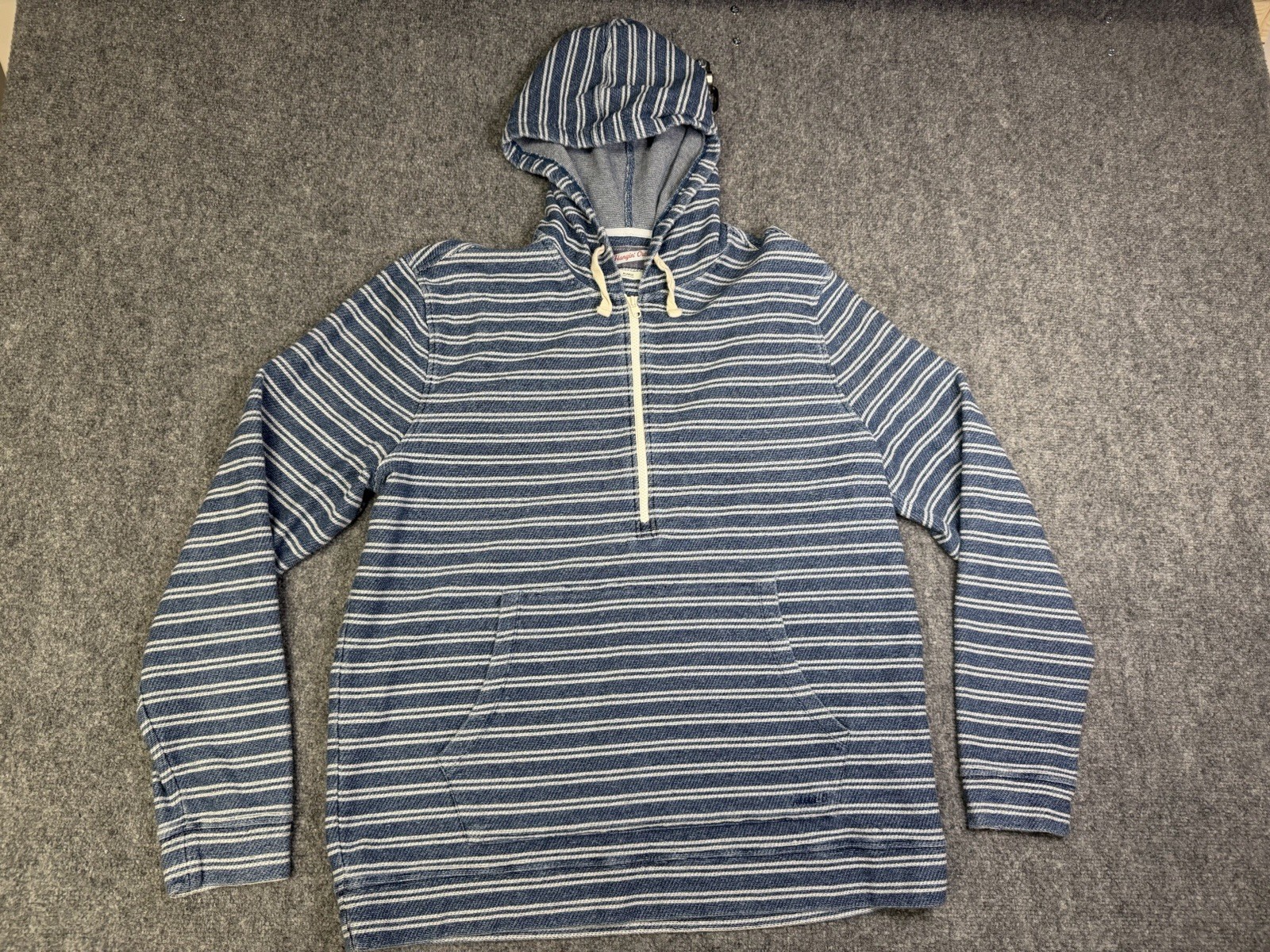 Men’s Johnnie-O Hangin Out Laguna Blue 1/2 Zip Striped Hoodie Size XL Pullover