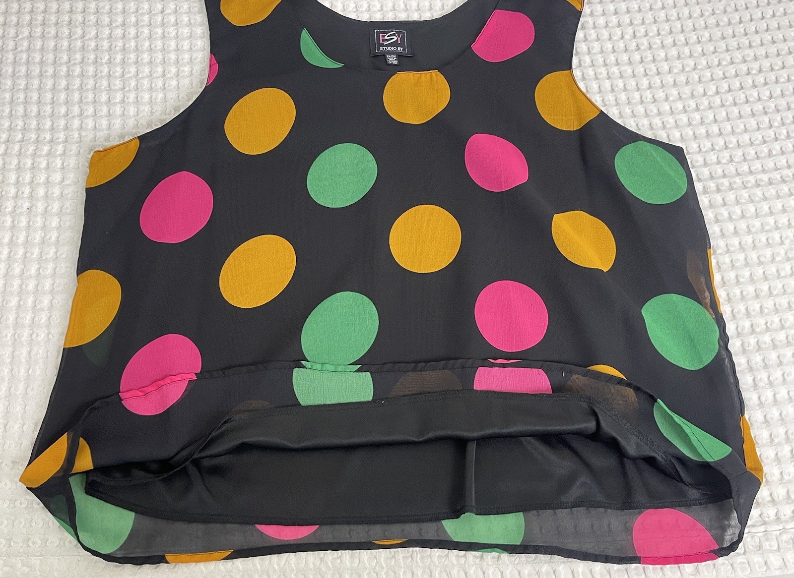 VTG 90 Black Colorful Polka Dot Sleeveless Tank Top Womens 2X Retro Casual Chic