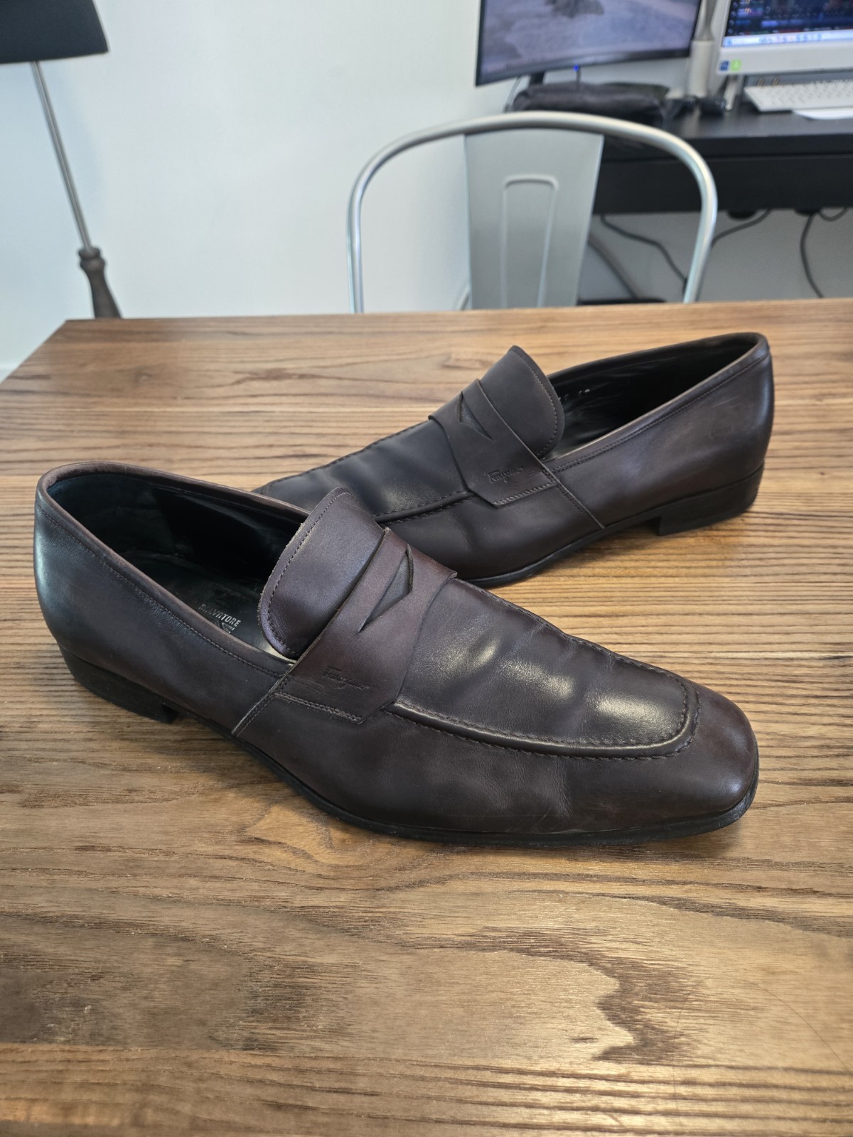 Ferragamo Dark Brown Penny Loafers 12 D
