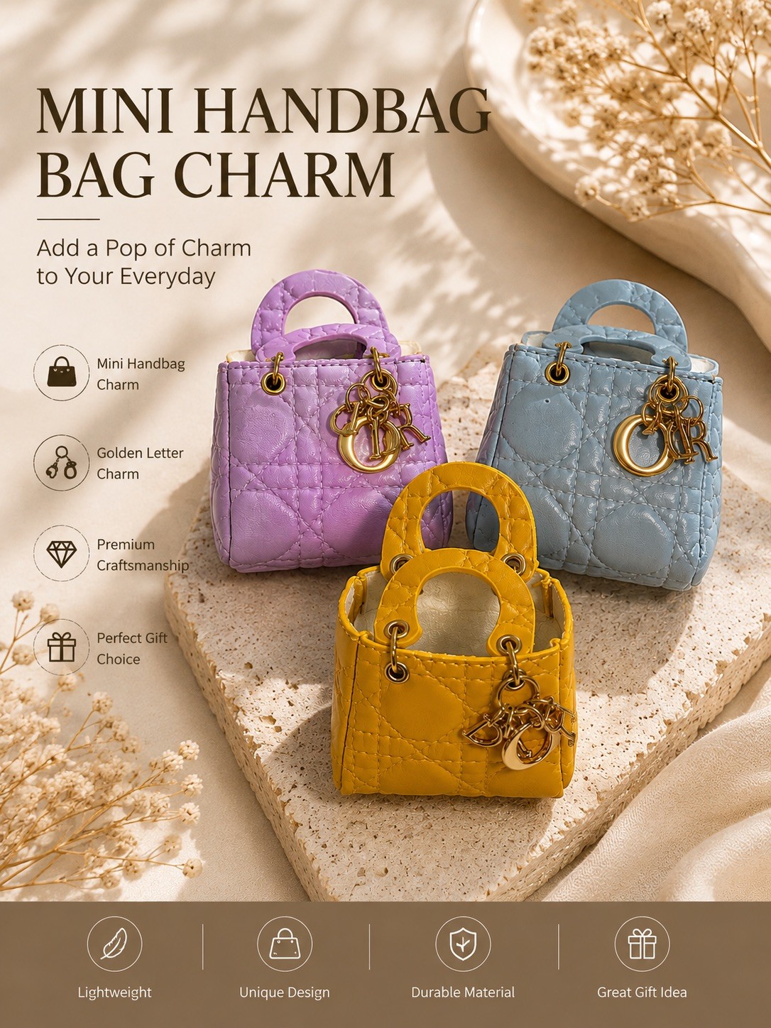 3PCS Mini Tote Bag Keychain Accessories DIY Charm Bundle