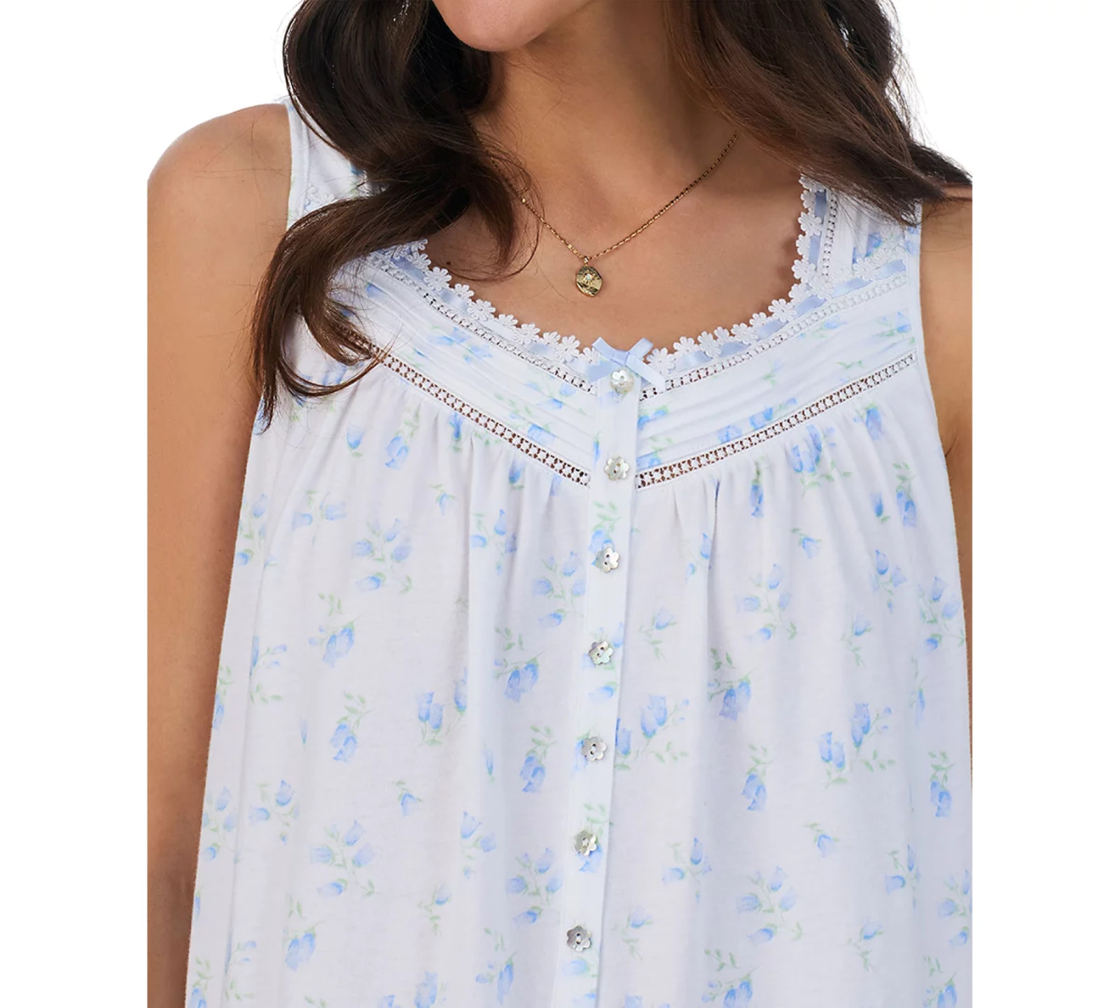 Nwt $68 Eileen West Blue Floral 100% COTTON JERSEY KNIT Long Ballet Nightgown XL
