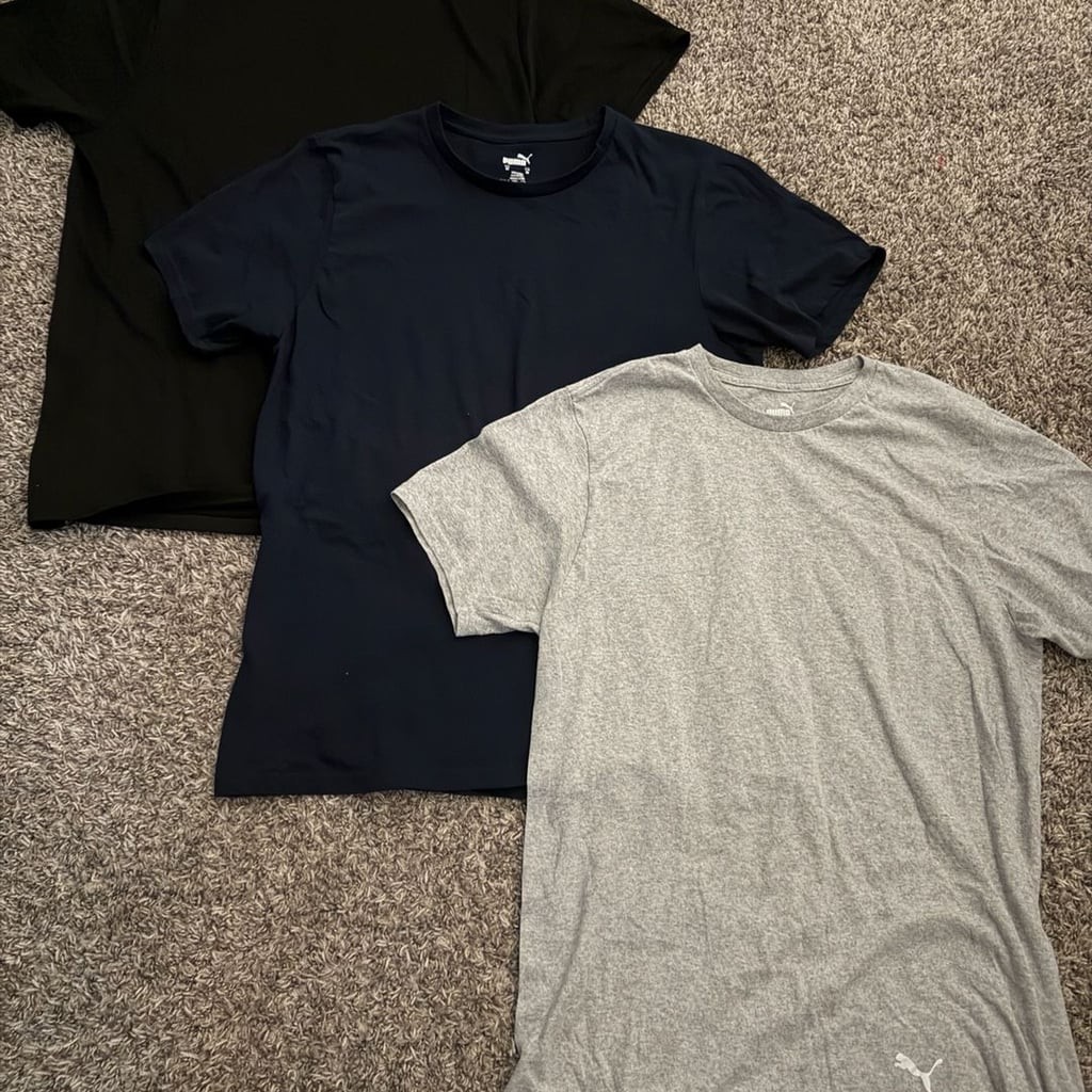 Puma Men’s Short Sleeve Crewneck T-Shirt Pack of 3 Black Navy Grey Medium