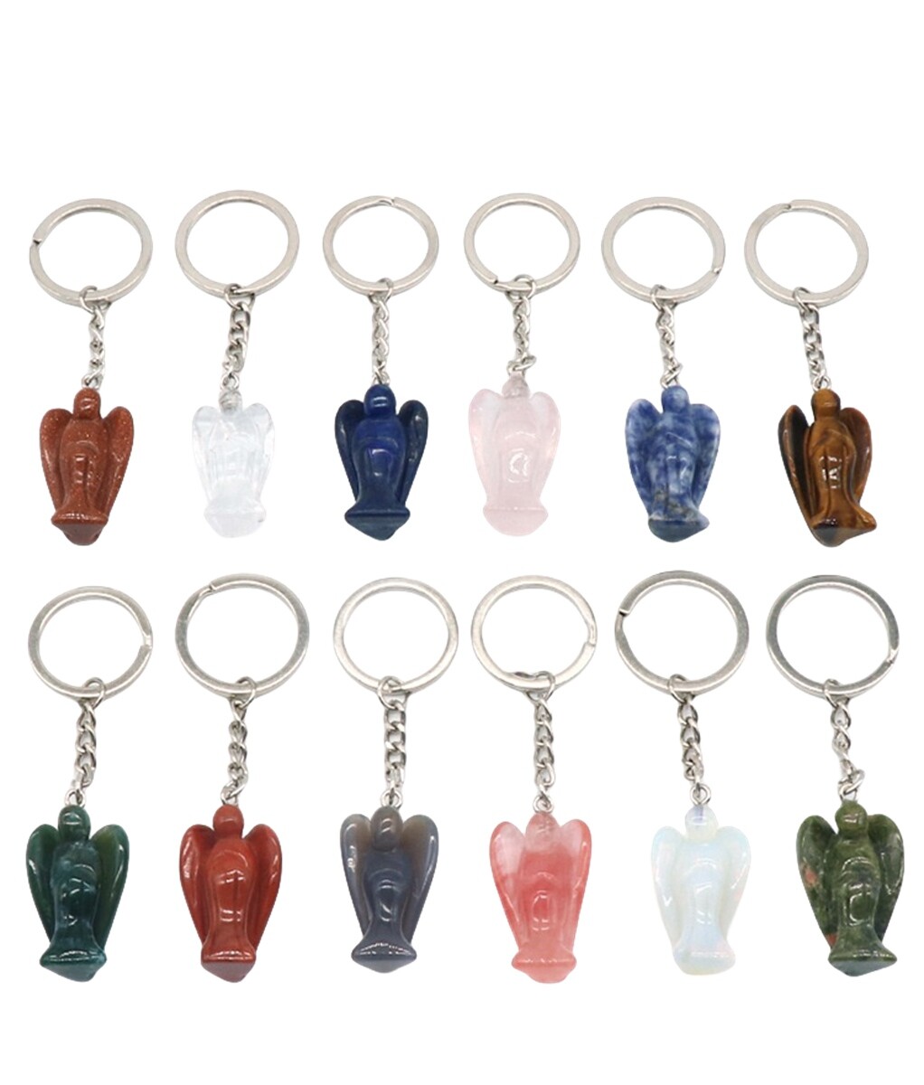Natural Crystal Angel Keychain Healing Energy Pendant for Women Men