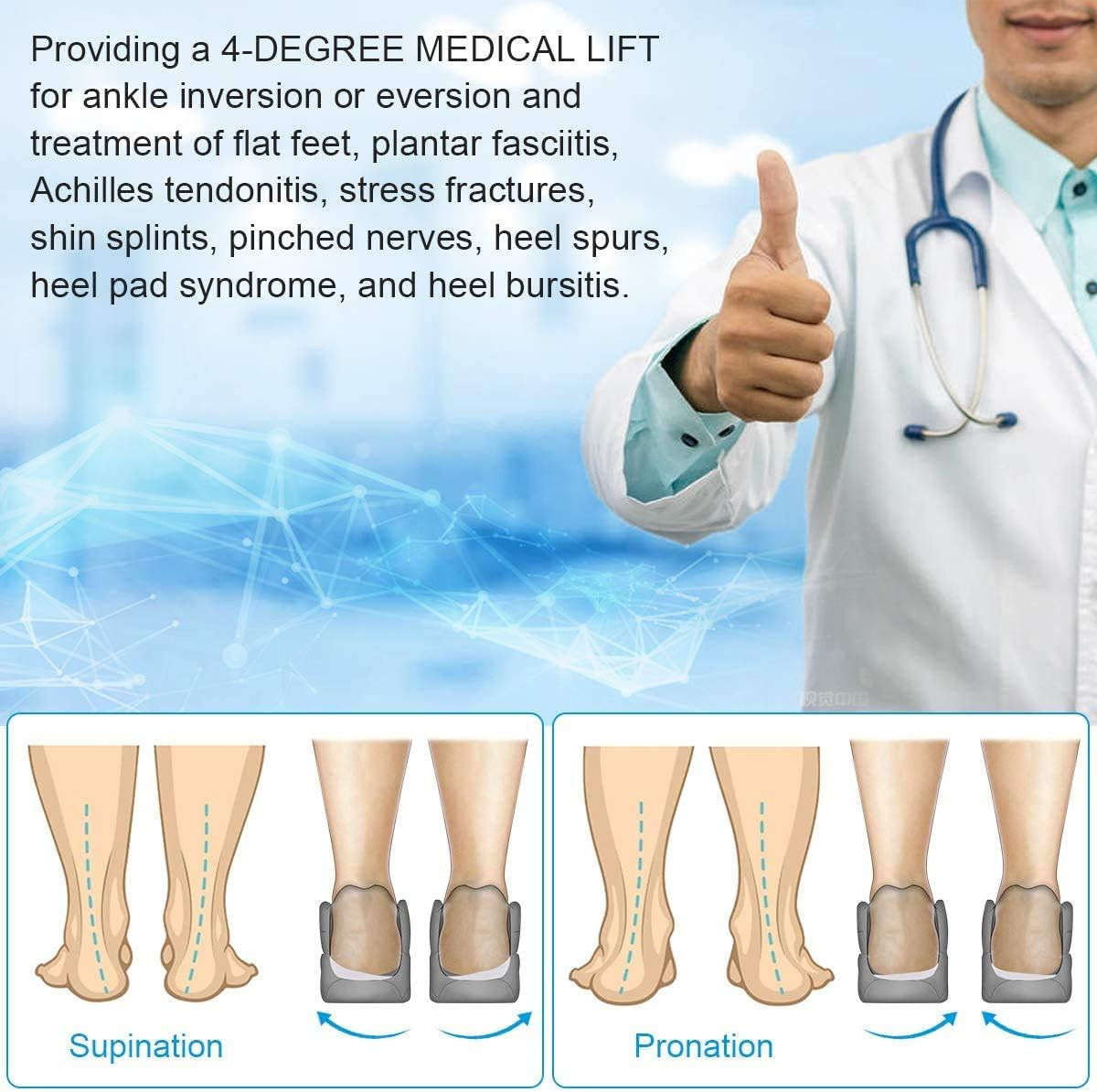 4 Pairs Orthopedic Insoles for Men and Women, Medial & Lateral Heel Wedge Silico
