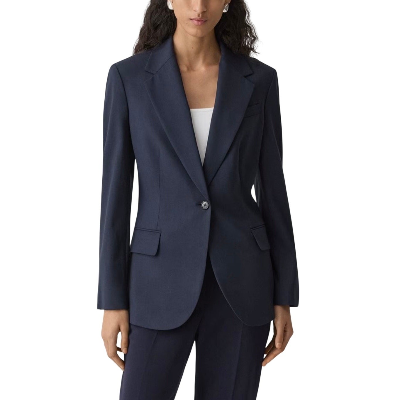 Theory Women’s Navy Single-Button Wool Blend Tailored Blazer Jacket Size 00