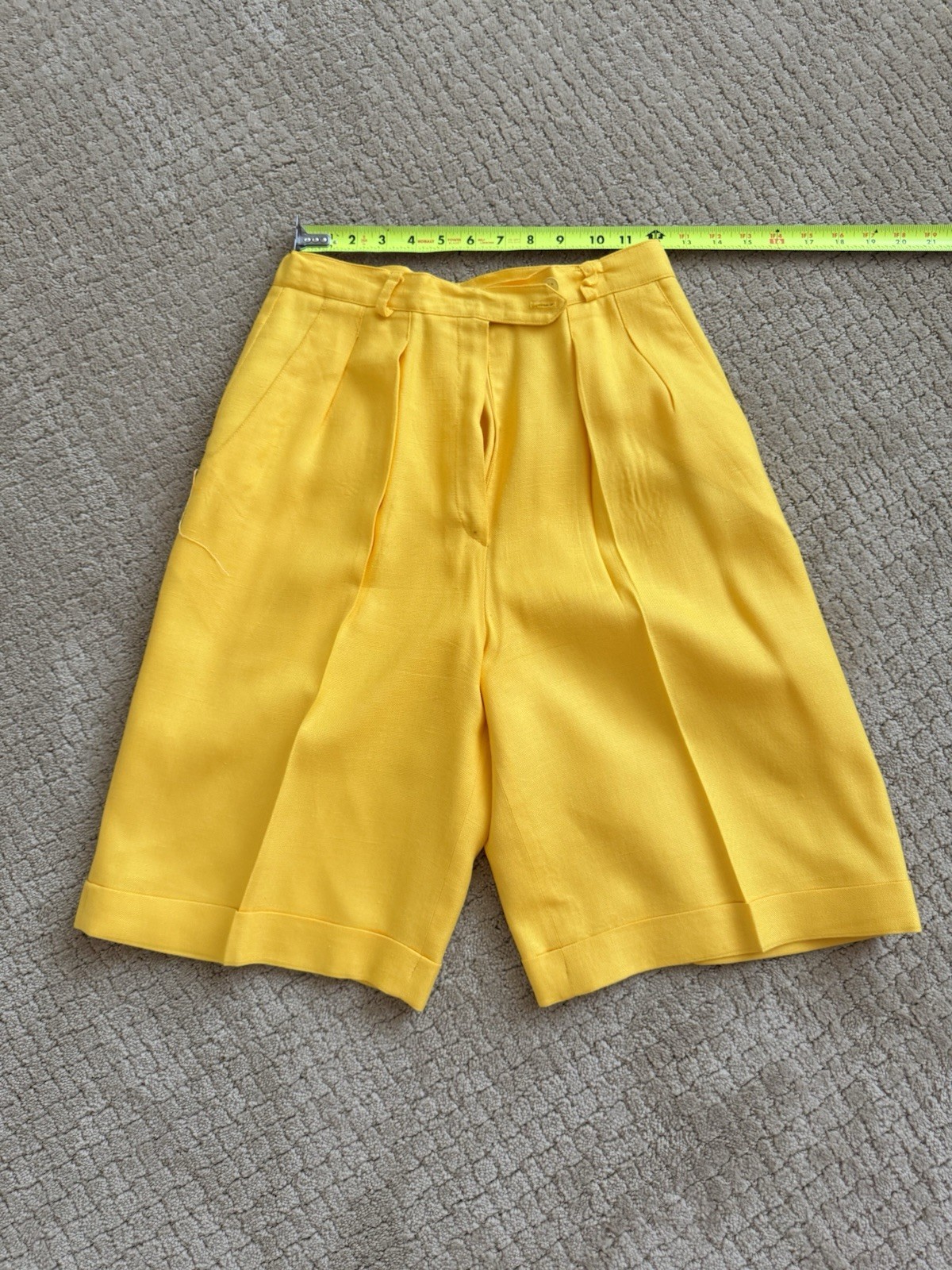 VTG Yellow Poly Rayon Bermuda Short Suit Set Marigold Officecore Blazer Set 10