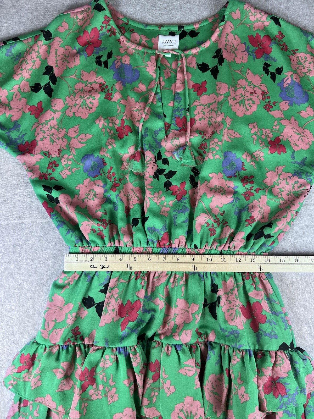 Misa Tiered Ruffle Mini Dress Tassel Tie Garden Party Size Large