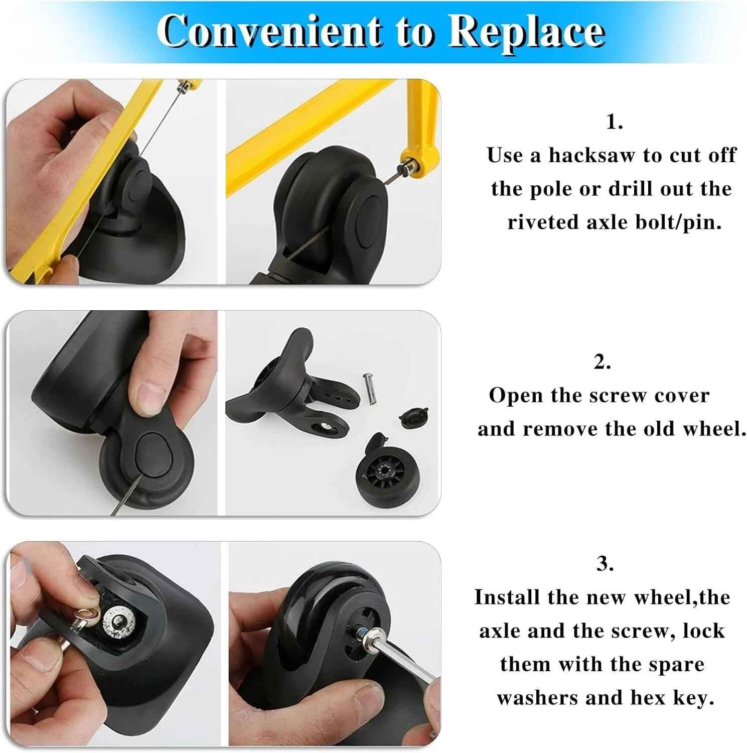 1 Set Black 80 x 24mm Luggage Wheels Replacement, Rubber Suitcase Wheels Repl