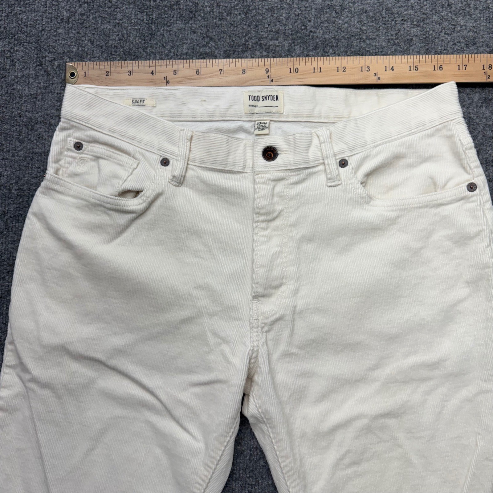 Todd Snyder Slim Fit Stretch Corduroy Pants Mens 33×32 Cream Italian Fabric