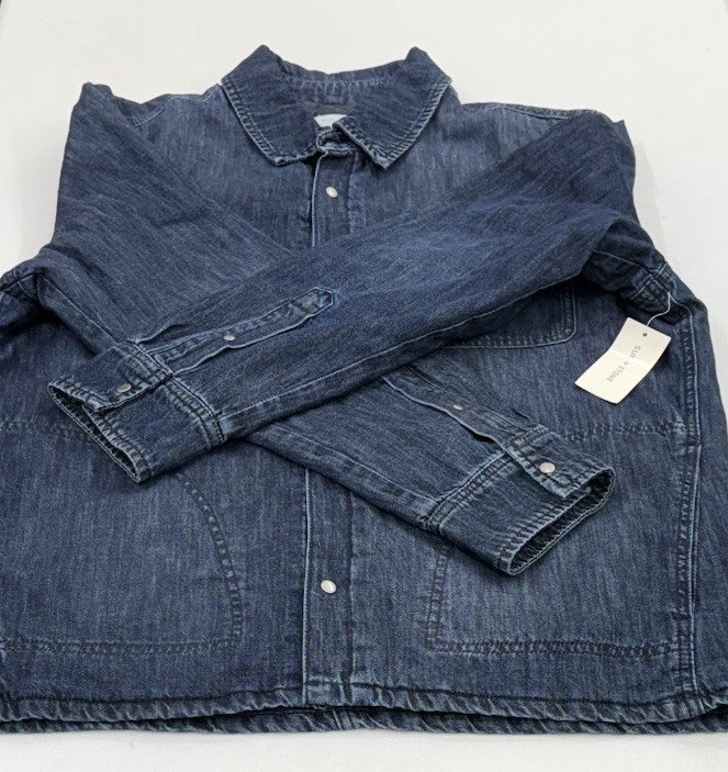 Sun + Stone Men’s Snap Side Pockets Shirt Jacket, Valley (Blue Denim), Size L