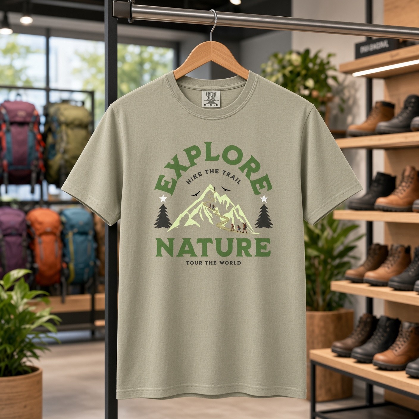 Explore Nature Hiking Tee Comfort Colors Khaki Adventure Shirt