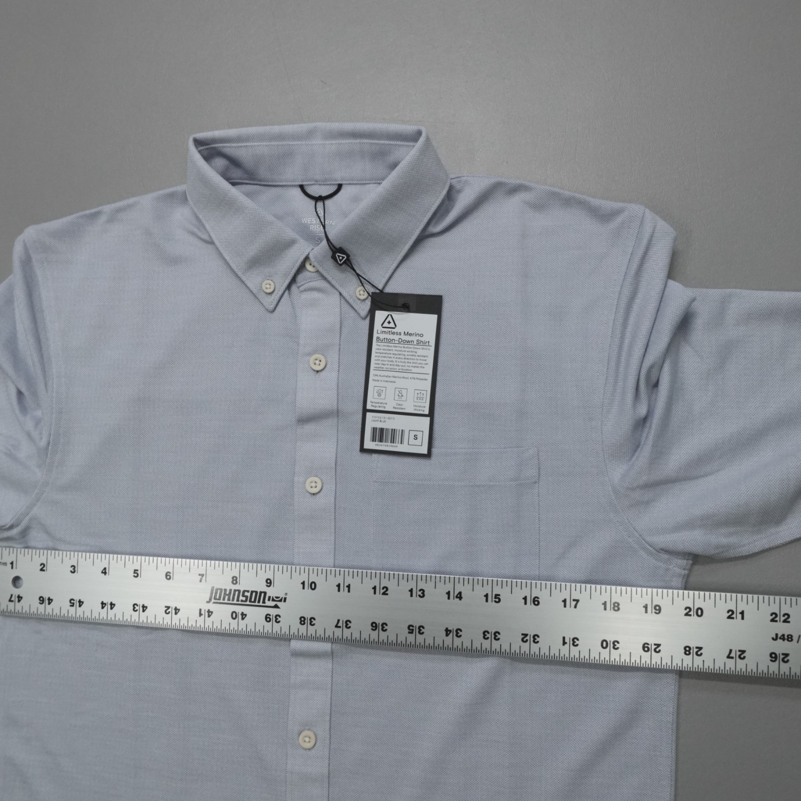 Western Rise SLIM FIT Limitless Merino Wool Button Down Shirt Wicking Light Blue