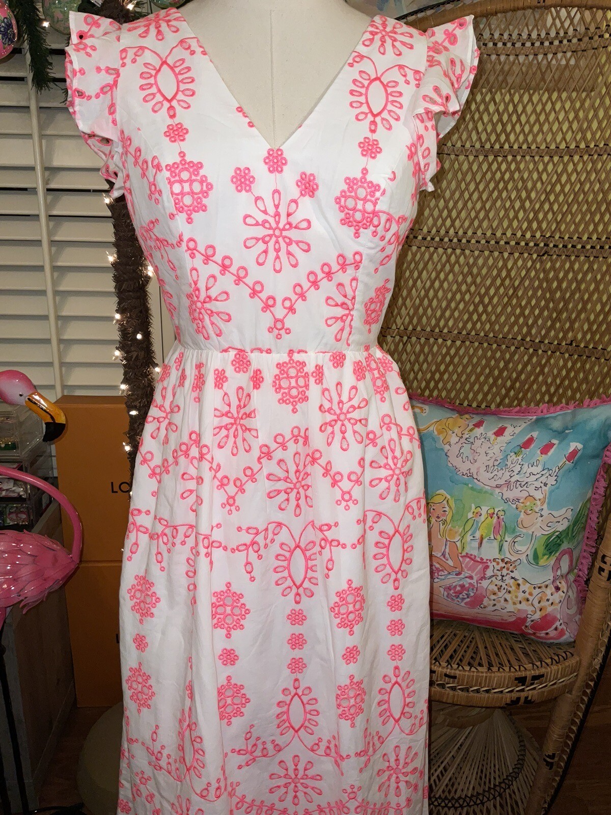 Lilly Pulitzer NWT Lillyanne Midi Dress Coral Neon Eyelet $298 Size 0,4,8,10