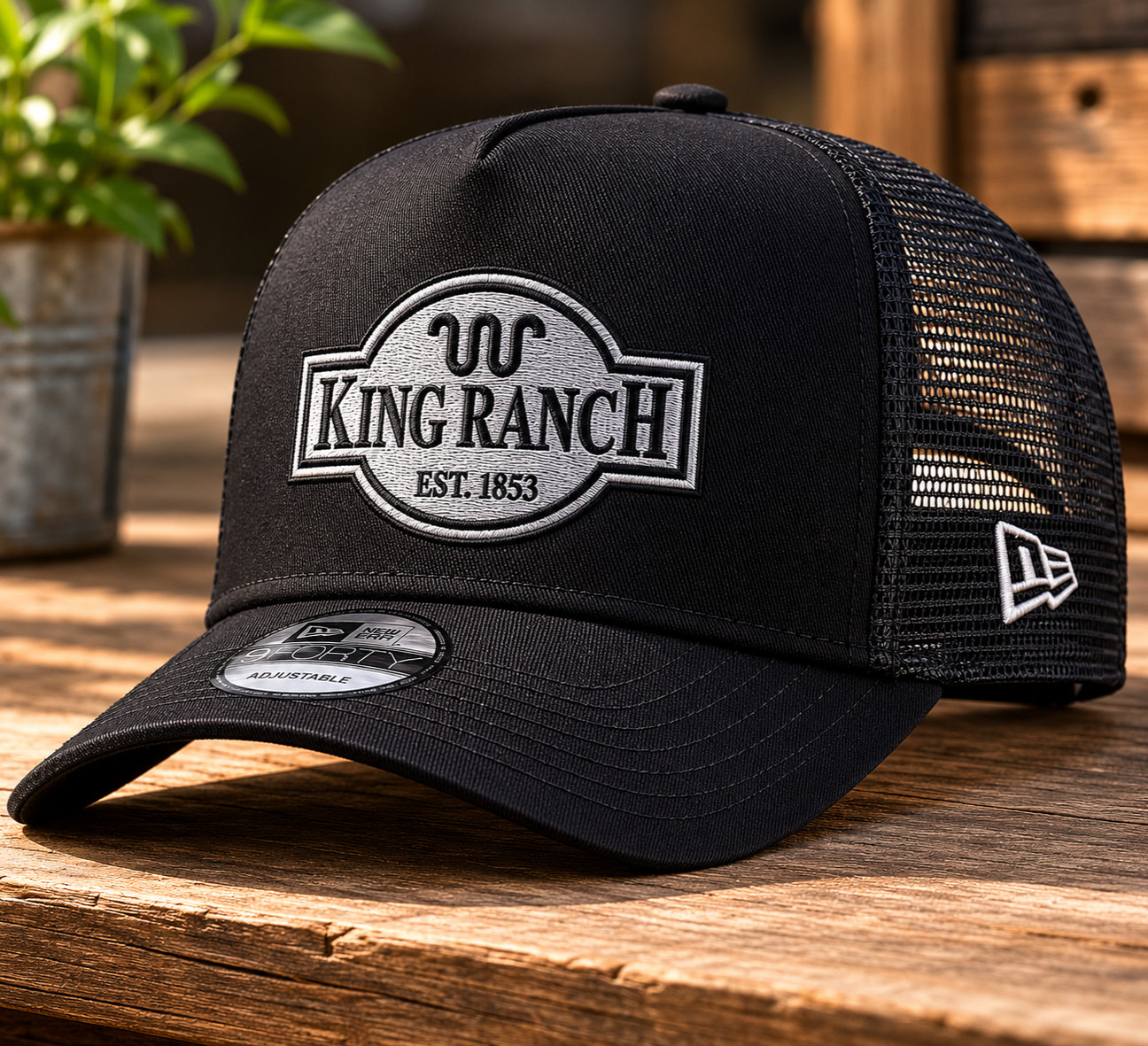 King Ranch Western Trucker Hat Black Mesh Flat Embroidered Adjustable Cap