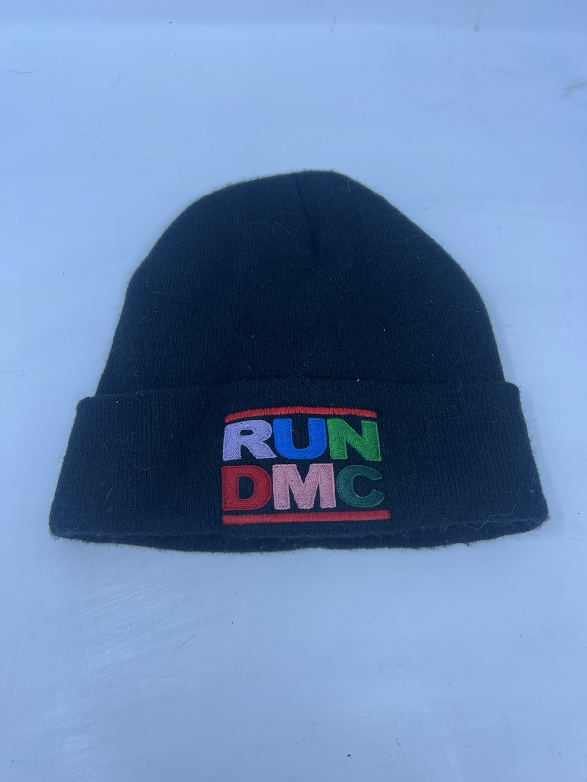 Rare Run DMC Beanie Hat Cap Black Base Multi Color Embroidery