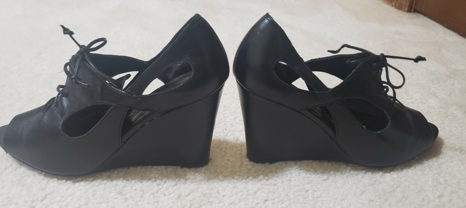 Jessica Bennett JNEO Peep Toe Wedge Lace Up Shoes Cut Out Black Size 8.5