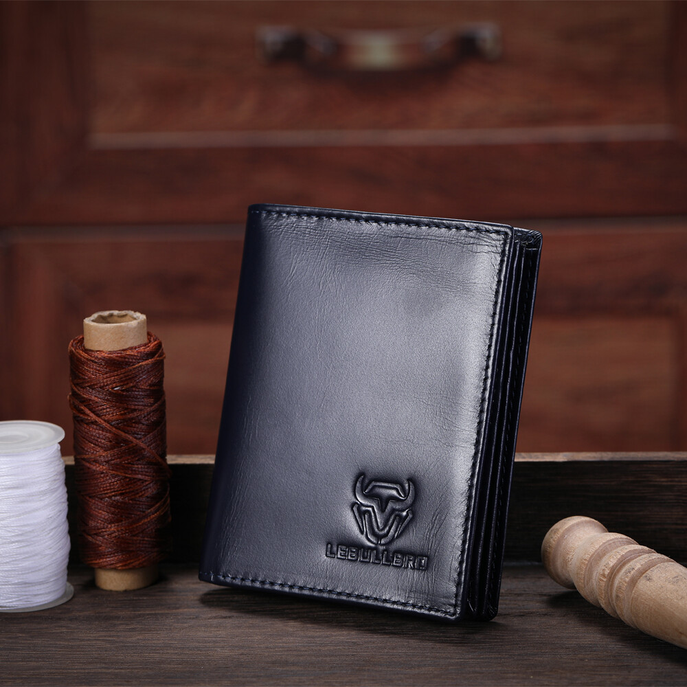 Mens Cowhide Leather Wallet RFID Blocking ID Card Holder Coin Purse Thicken New