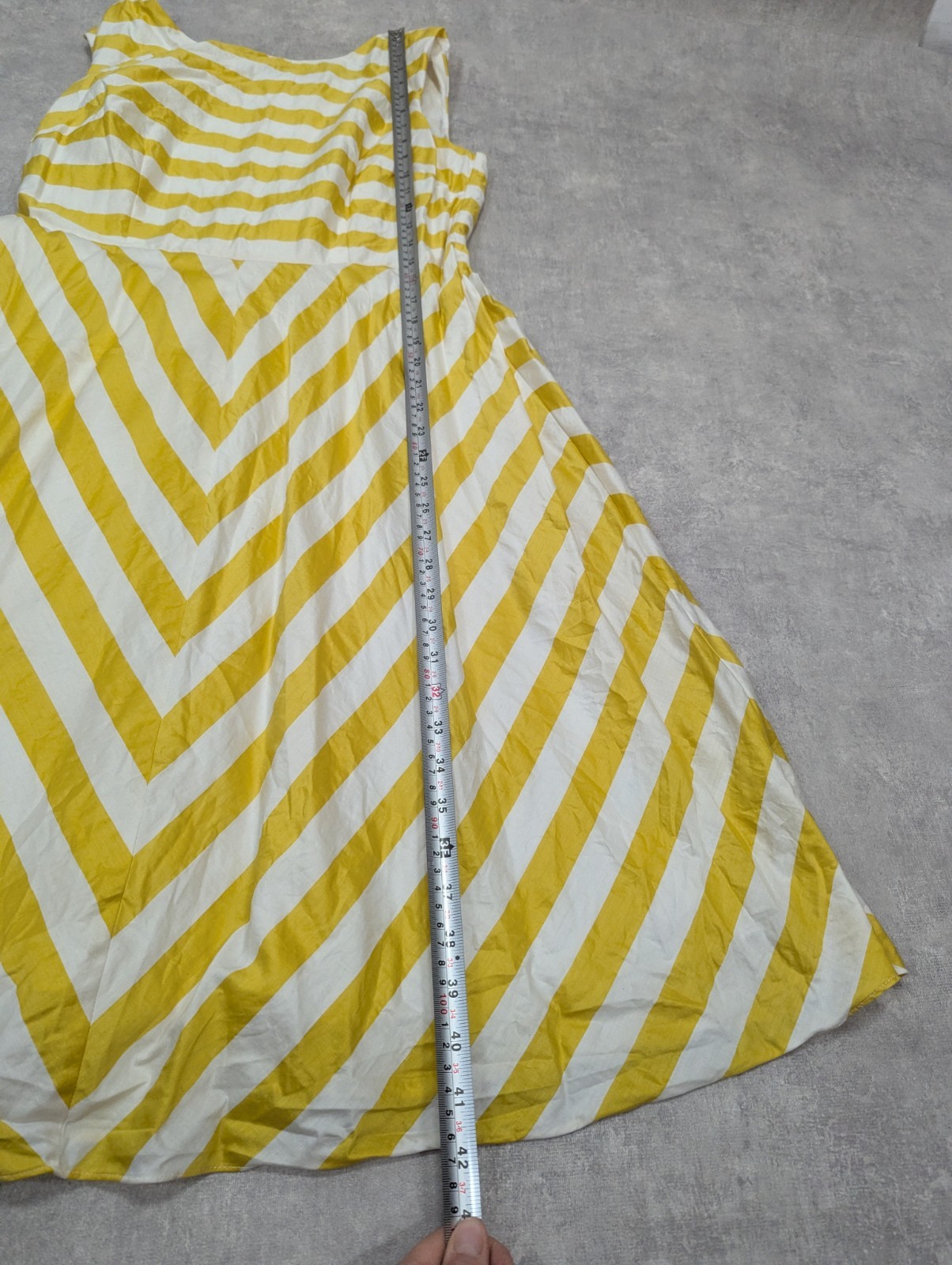Boden Dress Womens 14 Yellow Stripe Flare Summer Nautical Retro Chic Swishy Mara